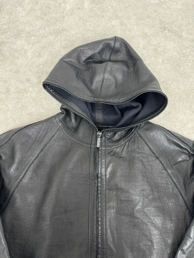 SS2015 Emporio Armani Black Leather Hooded Jacket EfsbSnZ 5