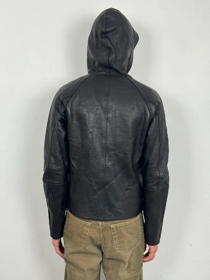 SS2015 Emporio Armani Black Leather Hooded Jacket EfsbSnZ 3