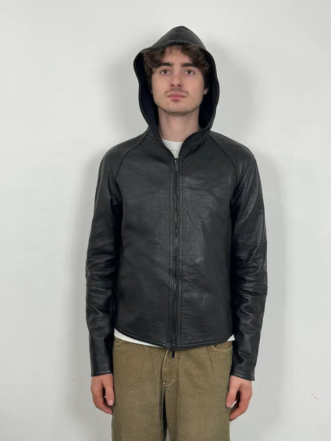SS2015 Emporio Armani Black Leather Hooded Jacket EfsbSnZ 2
