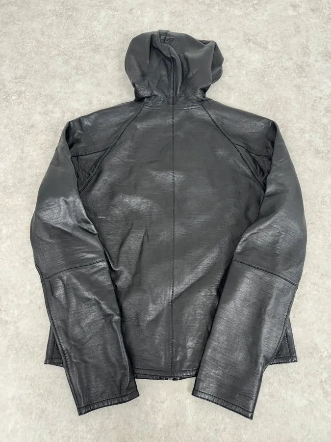 SS2015 Emporio Armani Black Leather Hooded Jacket EfsbSnZ 7