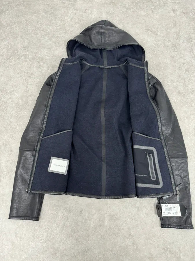 SS2015 Emporio Armani Black Leather Hooded Jacket EfsbSnZ 6