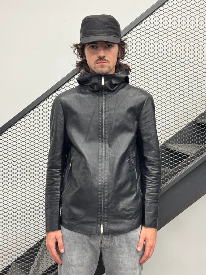 SS2013 Emporio Armani Black Hooded Leather Jacket sRSbBVL 1