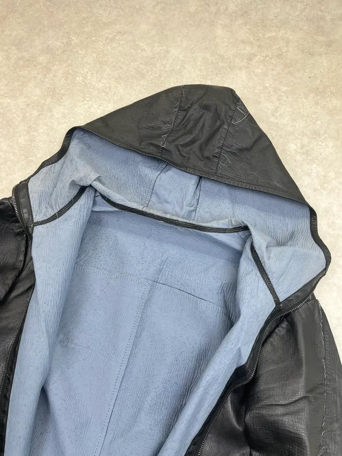 SS2013 Emporio Armani Black Hooded Leather Jacket sRSbBVL 10