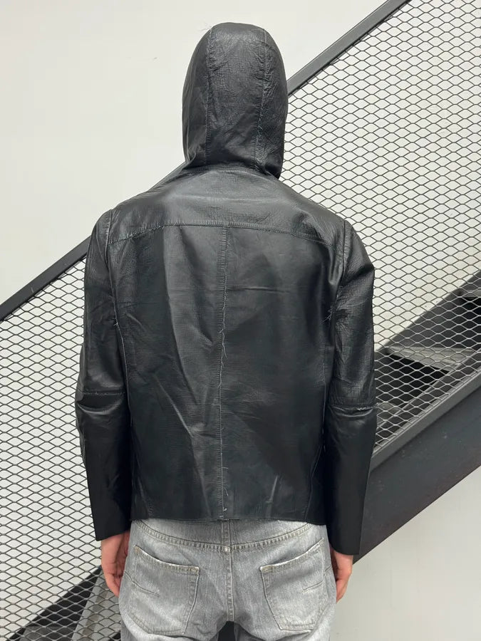 SS2013 Emporio Armani Black Hooded Leather Jacket sRSbBVL 2
