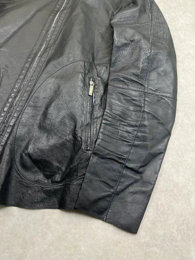 SS2013 Emporio Armani Black Hooded Leather Jacket sRSbBVL 8