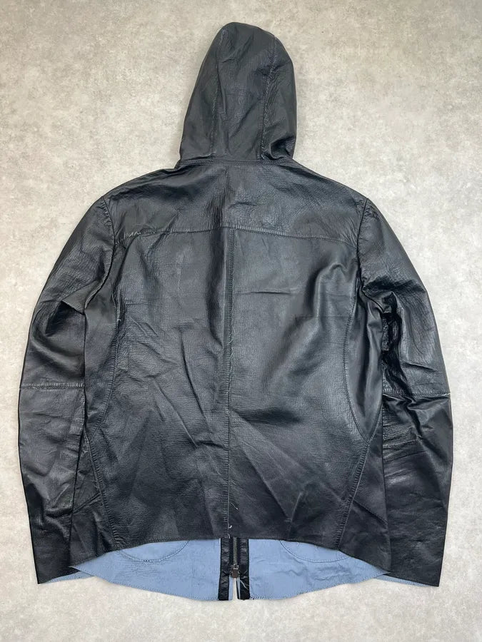 SS2013 Emporio Armani Black Hooded Leather Jacket sRSbBVL 5