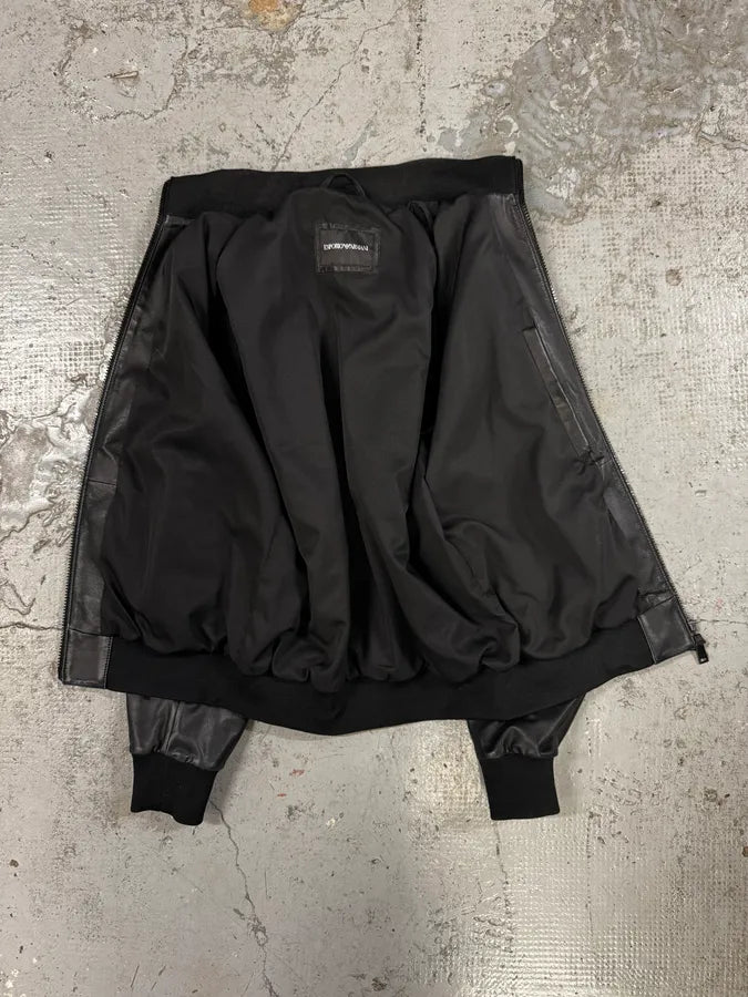 AW2019 Emporio Armani Black Leather Minimalist Biker Jacket bVengcp 6