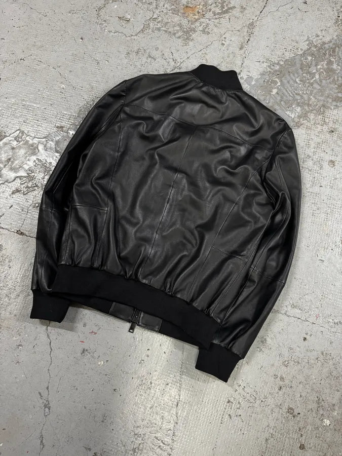 AW2019 Emporio Armani Black Leather Minimalist Biker Jacket bVengcp 5