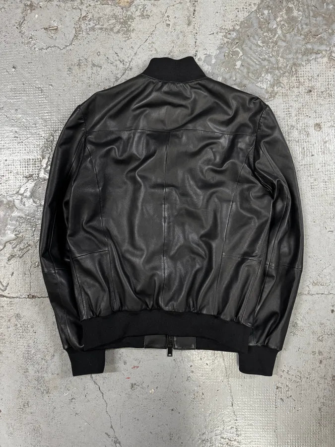 AW2019 Emporio Armani Black Leather Minimalist Biker Jacket bVengcp 3