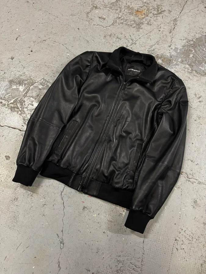 AW2019 Emporio Armani Black Leather Minimalist Biker Jacket bVengcp 2