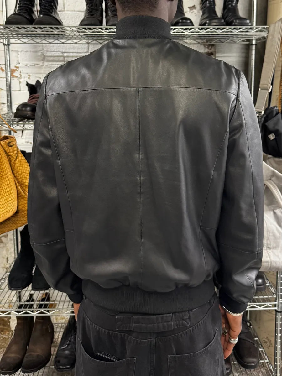 AW2019 Emporio Armani Black Leather Minimalist Biker Jacket bVengcp 4