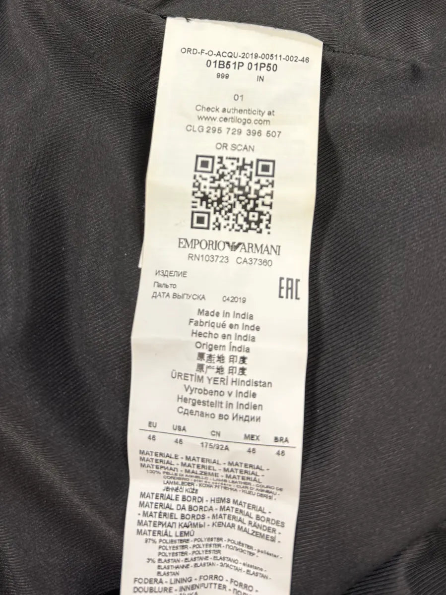 AW2019 Emporio Armani Black Leather Minimalist Biker Jacket bVengcp 9