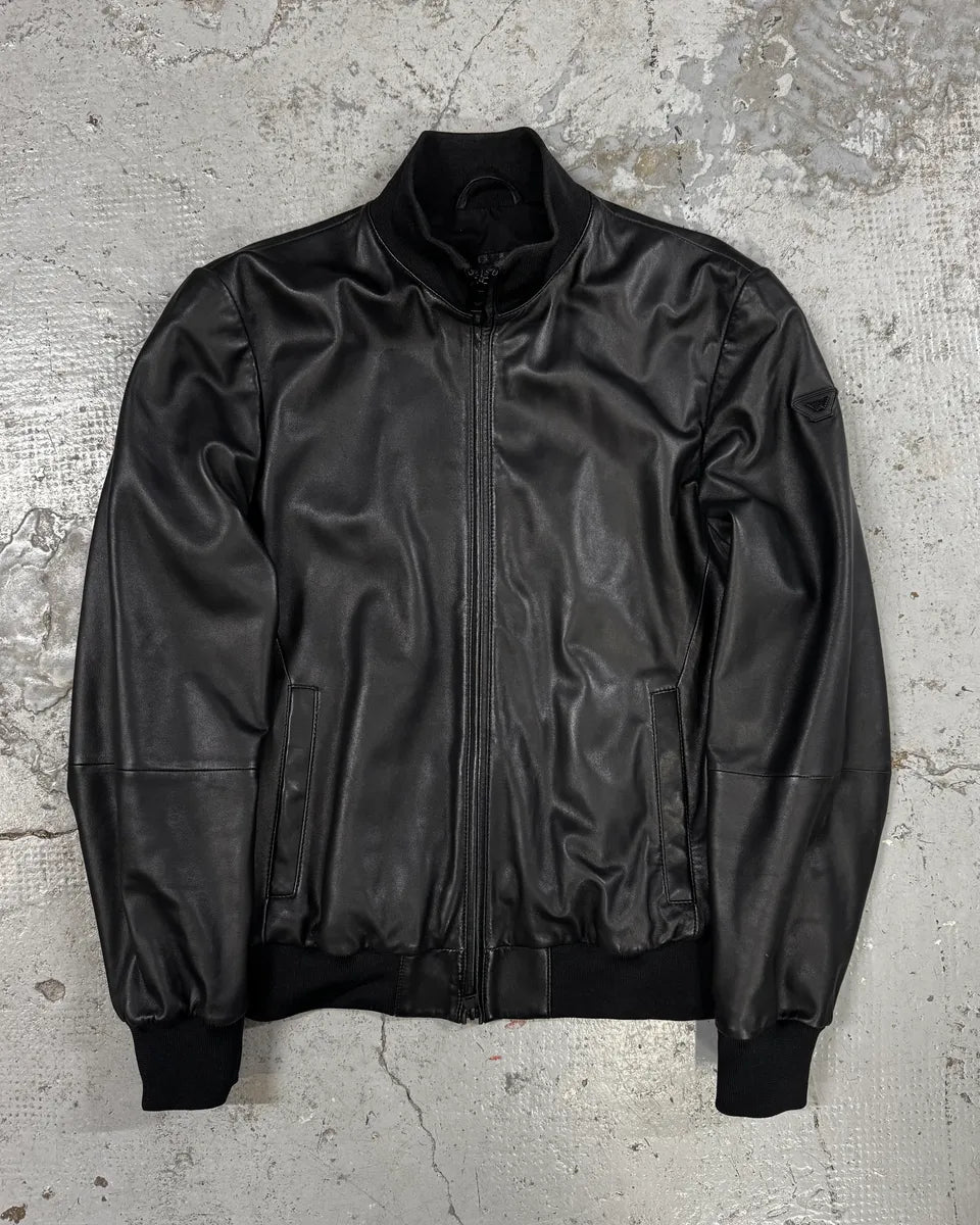AW2019 Emporio Armani Black Leather Minimalist Biker Jacket bVengcp 0