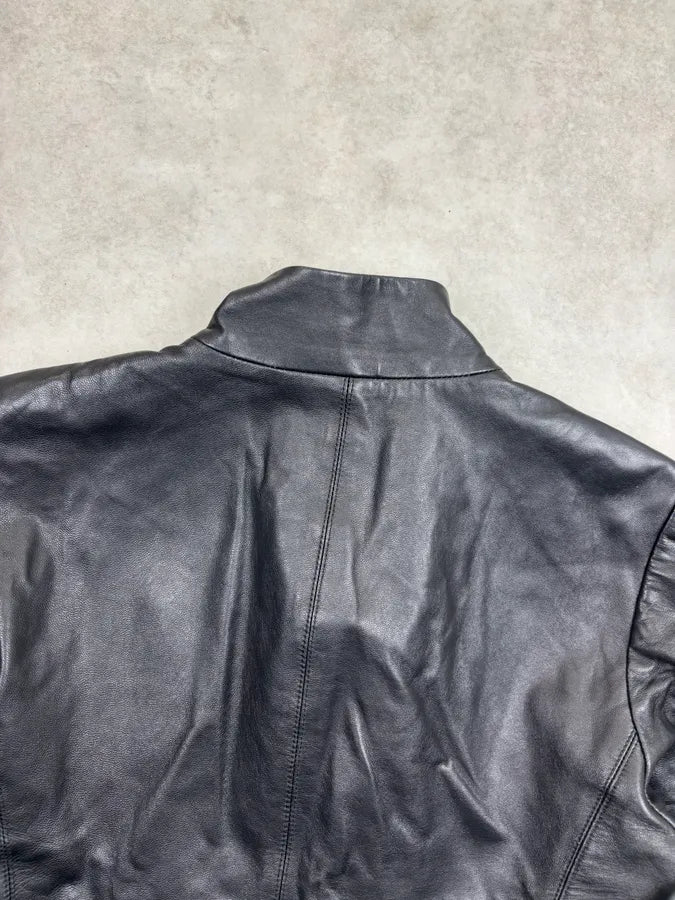 AW2003 Emporio Armani Black Leather Blazer Jacket WngBfZx 5