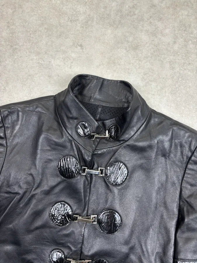 AW2003 Emporio Armani Black Leather Blazer Jacket WngBfZx 3