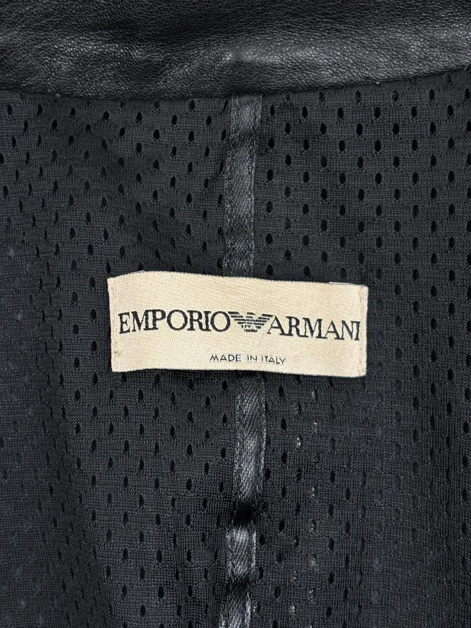 AW2003 Emporio Armani Black Leather Blazer Jacket WngBfZx 9