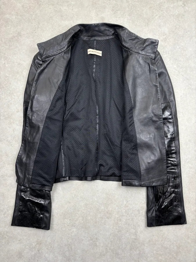 AW2003 Emporio Armani Black Leather Blazer Jacket WngBfZx 6