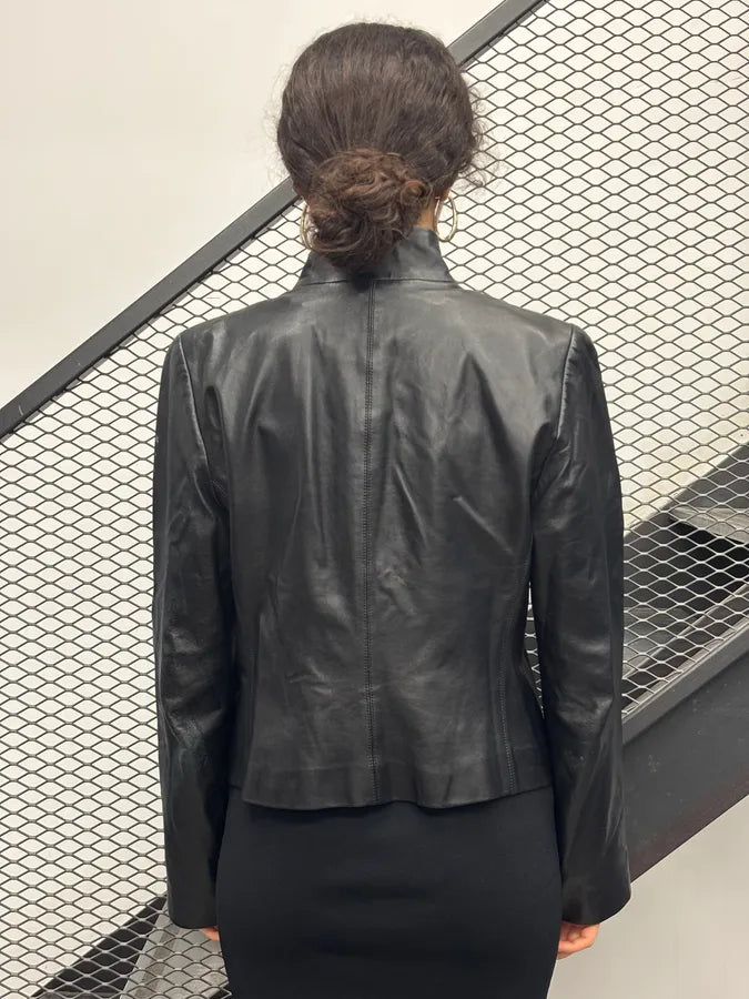 AW2003 Emporio Armani Black Leather Blazer Jacket WngBfZx 2