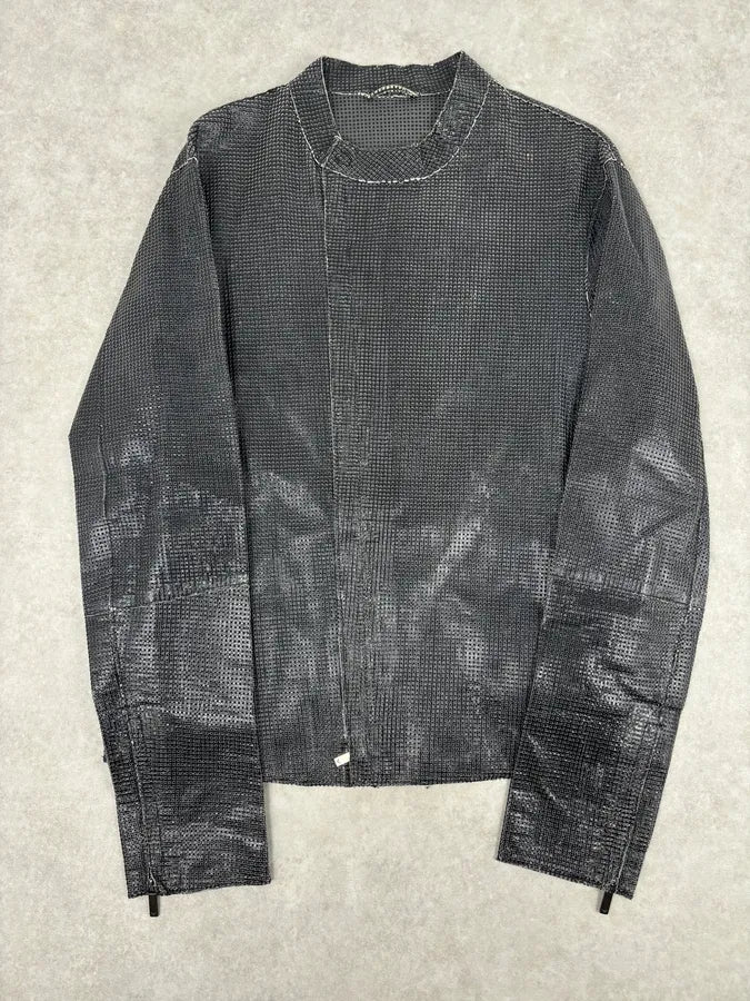 SS2014 Emporio Armani Dark Grey Leather Perforated Laser-Cut Jacket XNcfWbG 0