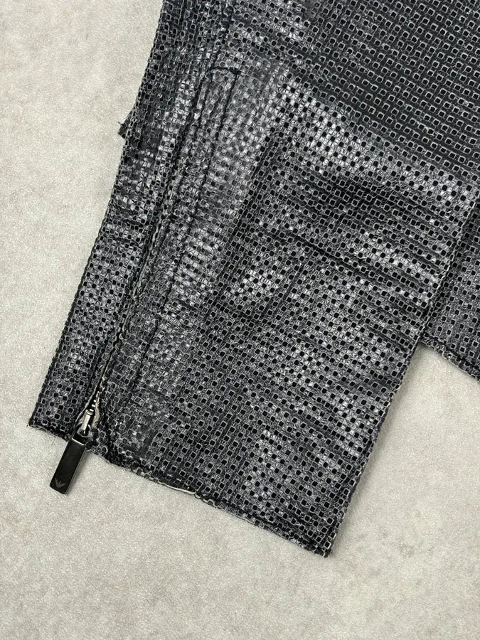SS2014 Emporio Armani Dark Grey Leather Perforated Laser-Cut Jacket XNcfWbG 8