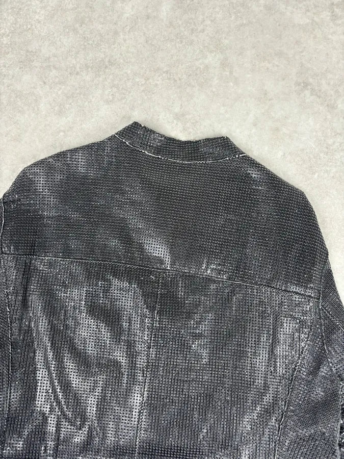 SS2014 Emporio Armani Dark Grey Leather Perforated Laser-Cut Jacket XNcfWbG 6