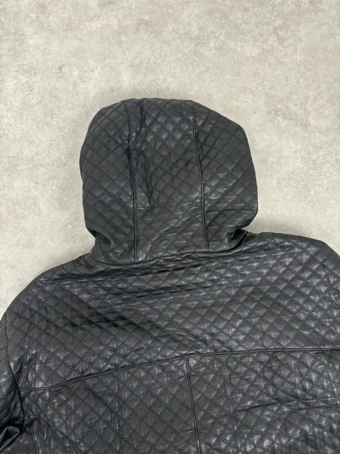 AW2012 Emporio Armani Black Leather Hooded Quilted Jacket JkAAEkR 5