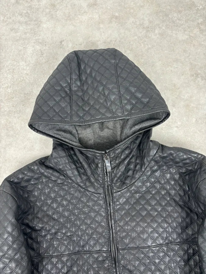 AW2012 Emporio Armani Black Leather Hooded Quilted Jacket JkAAEkR 3