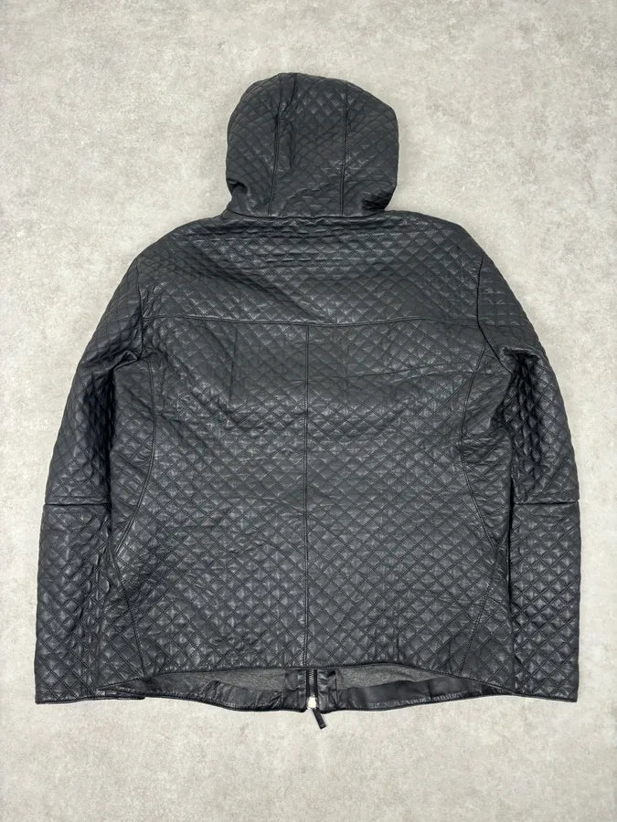 AW2012 Emporio Armani Black Leather Hooded Quilted Jacket JkAAEkR 4