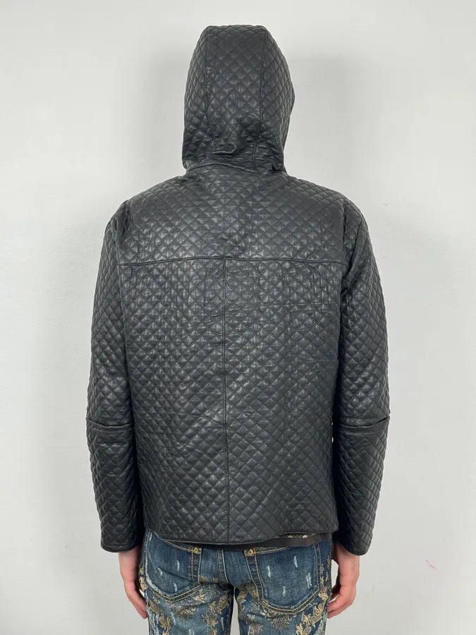 AW2012 Emporio Armani Black Leather Hooded Quilted Jacket JkAAEkR 2