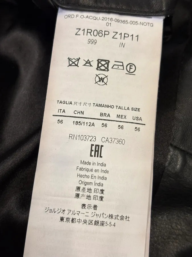 SS2016 Emporio Armani Black Asymmetrical Waffle Leather Jacket JQLTIYt 10