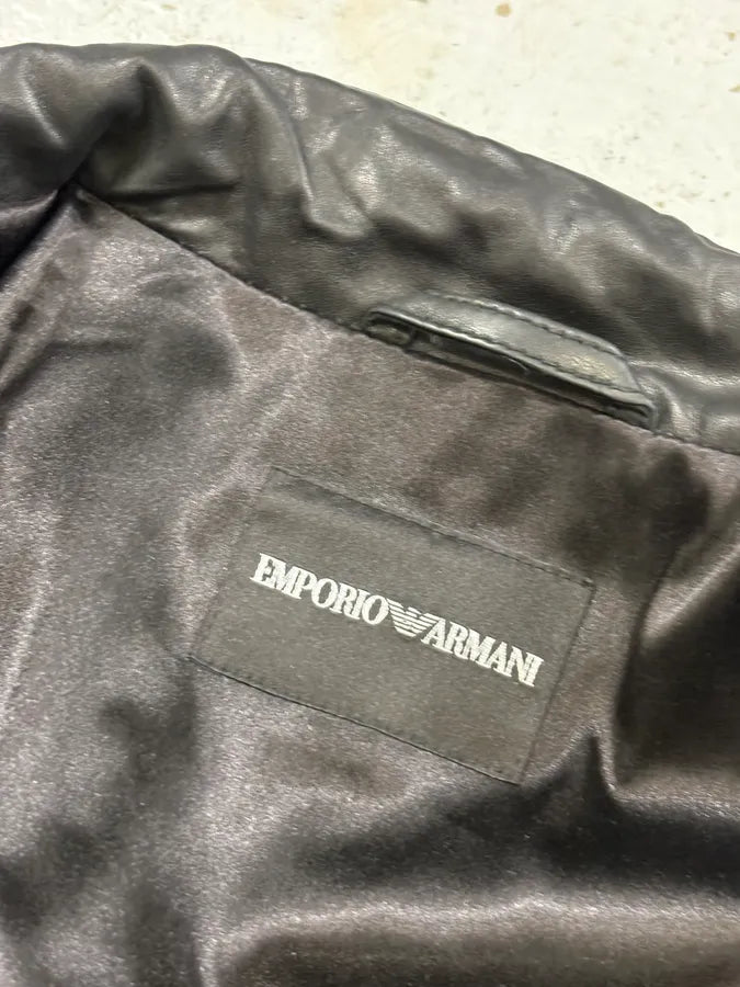 SS2016 Emporio Armani Black Asymmetrical Waffle Leather Jacket JQLTIYt 9