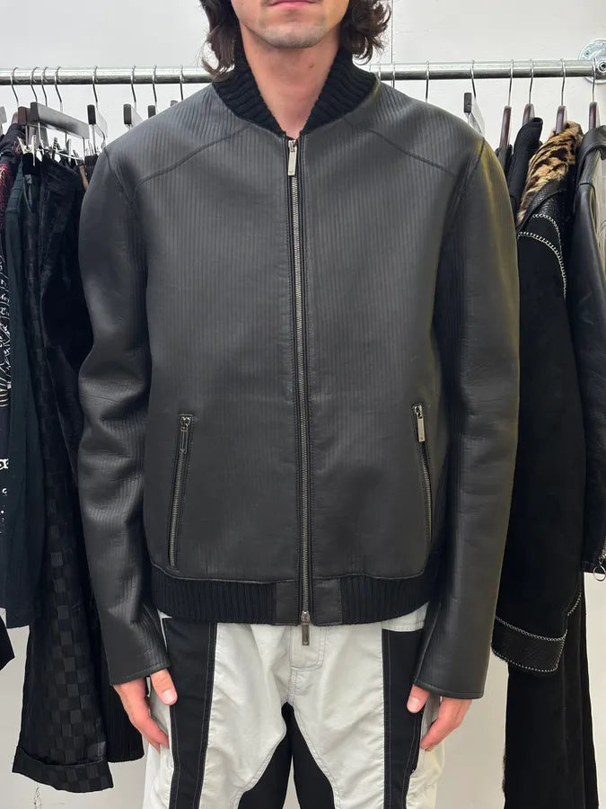 AW2012 Emporio Armani Black Leather Ribbed Jacket IbCNqtq 1