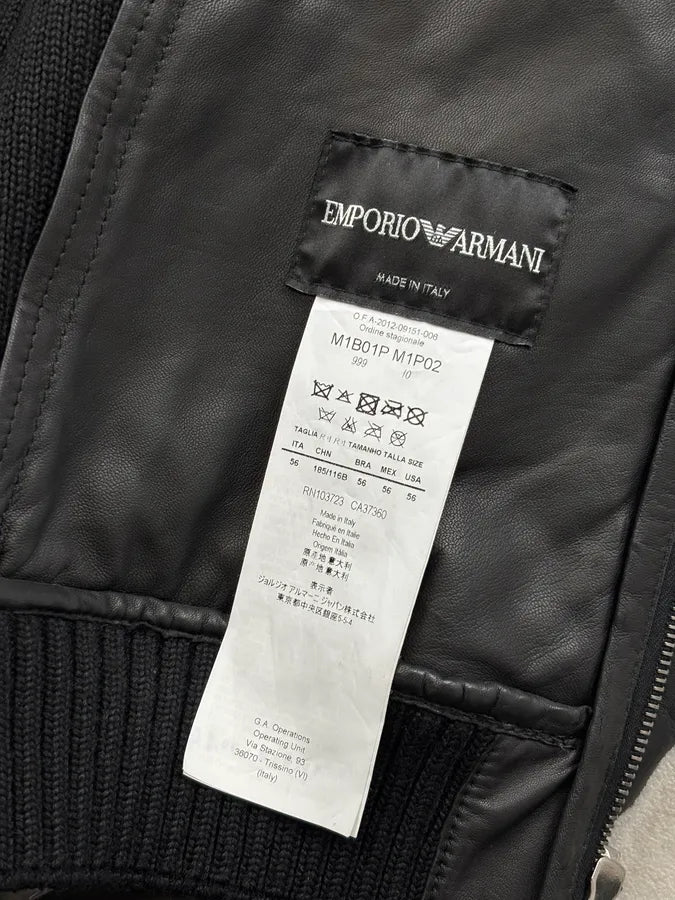 AW2012 Emporio Armani Black Leather Ribbed Jacket IbCNqtq 7