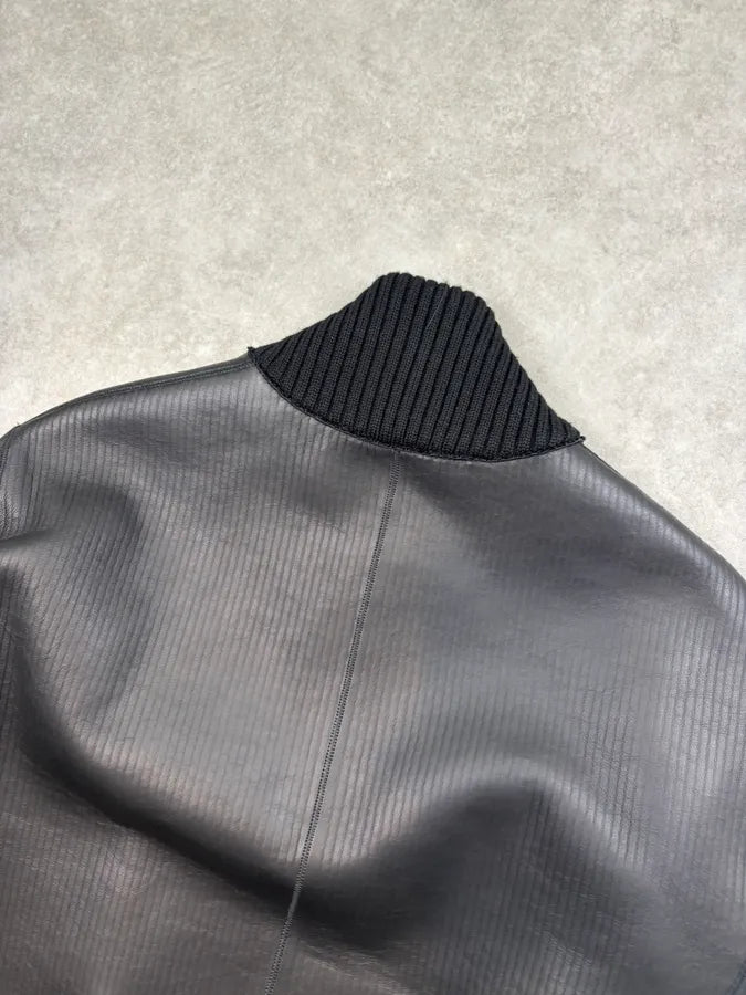 AW2012 Emporio Armani Black Leather Ribbed Jacket IbCNqtq 5