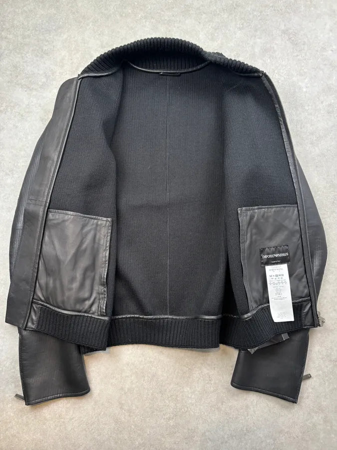 AW2012 Emporio Armani Black Leather Ribbed Jacket IbCNqtq 6