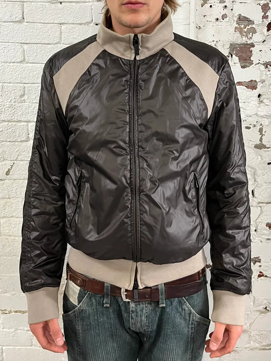 2000s Emporio Armani Brown Nylon Contrast Collar Bomber Jacket mSGWvDf 1