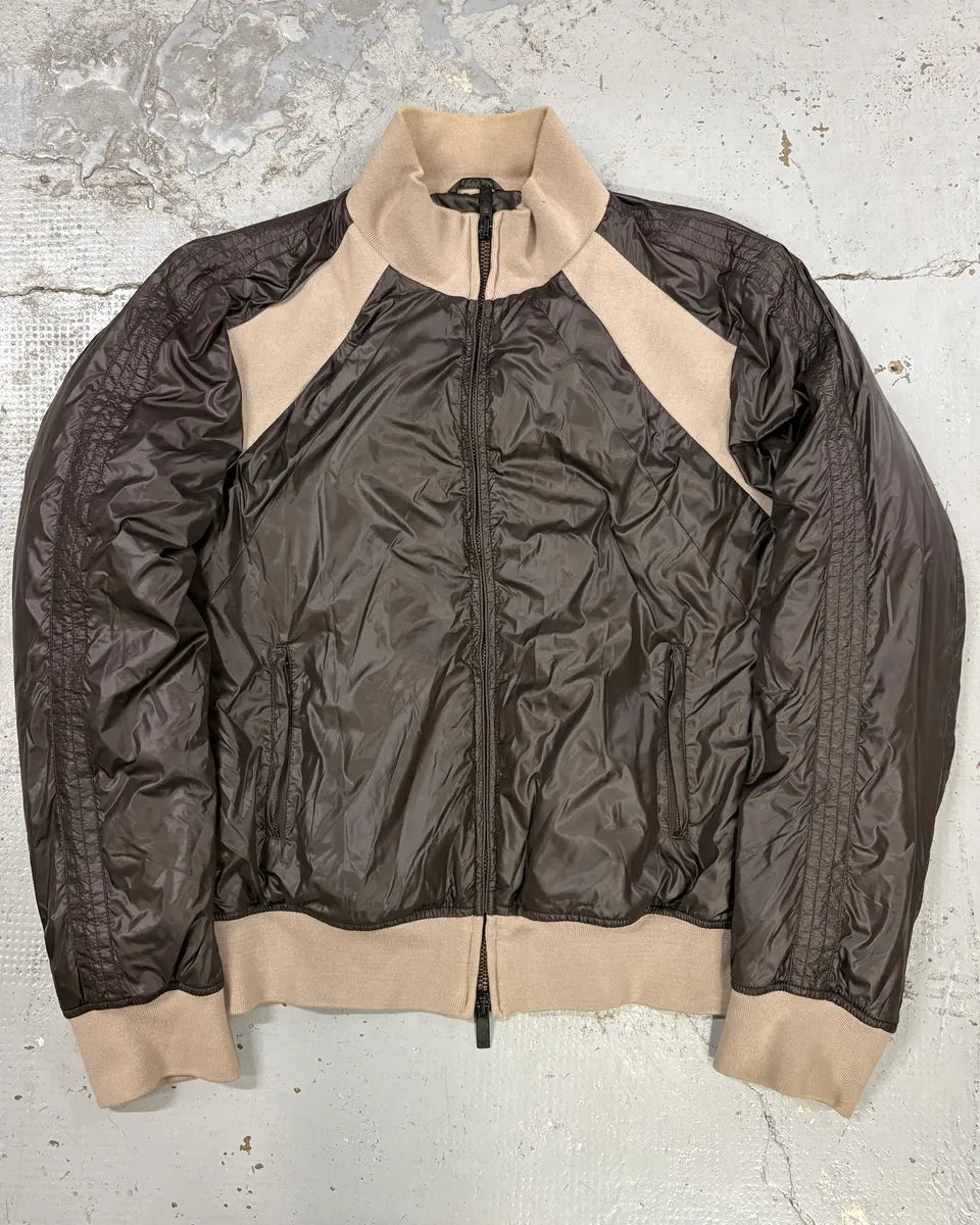 2000s Emporio Armani Brown Nylon Contrast Collar Bomber Jacket mSGWvDf 0