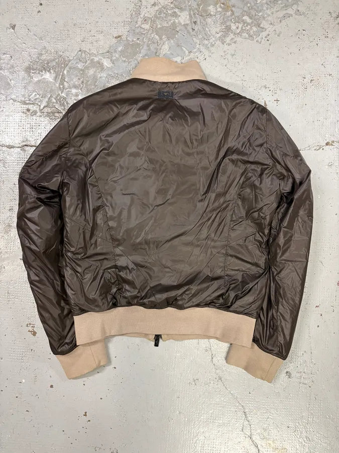 2000s Emporio Armani Brown Nylon Contrast Collar Bomber Jacket mSGWvDf 4
