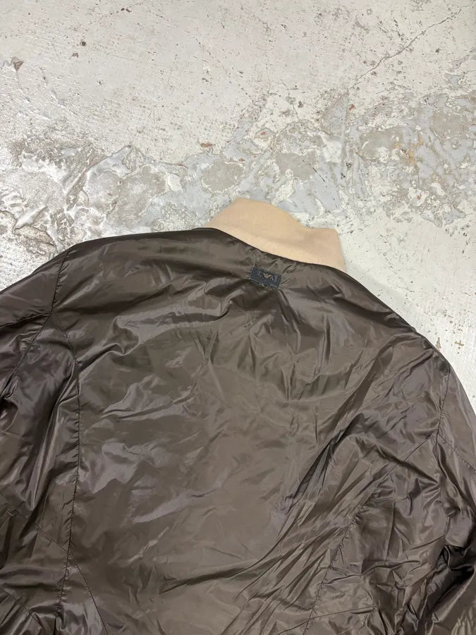 2000s Emporio Armani Brown Nylon Contrast Collar Bomber Jacket mSGWvDf 5
