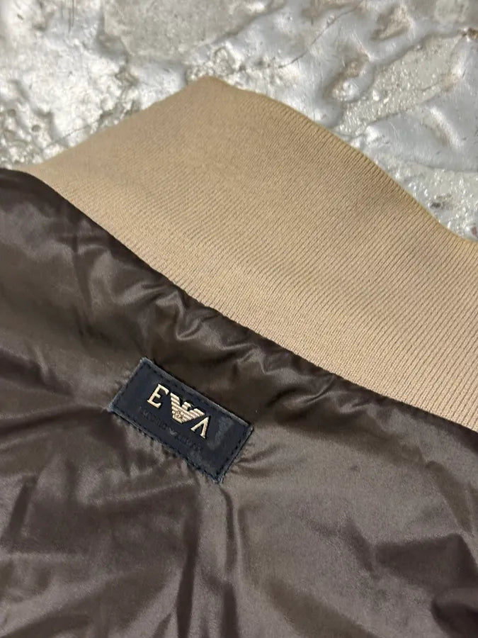 2000s Emporio Armani Brown Nylon Contrast Collar Bomber Jacket mSGWvDf 7