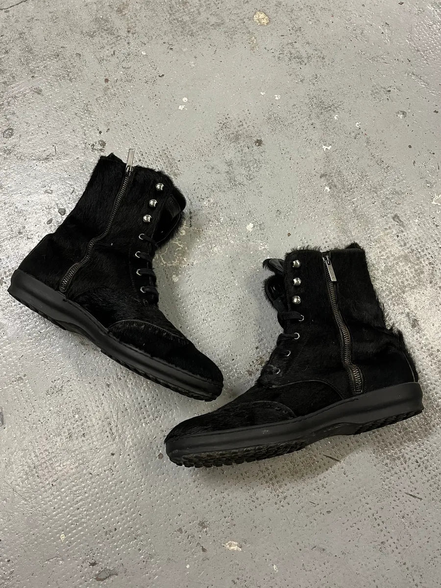 Emporio Armani Black Pony Hair Leather Ankle Boots dVdvbQx 4