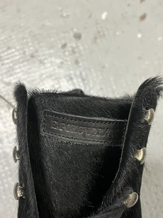 Emporio Armani Black Pony Hair Leather Ankle Boots dVdvbQx 7
