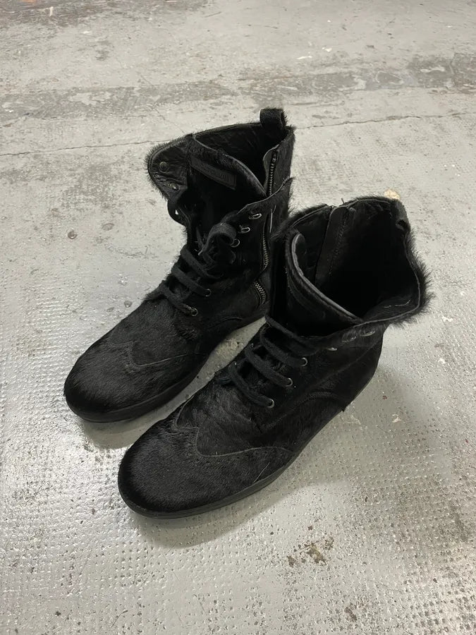 Emporio Armani Black Pony Hair Leather Ankle Boots dVdvbQx 3