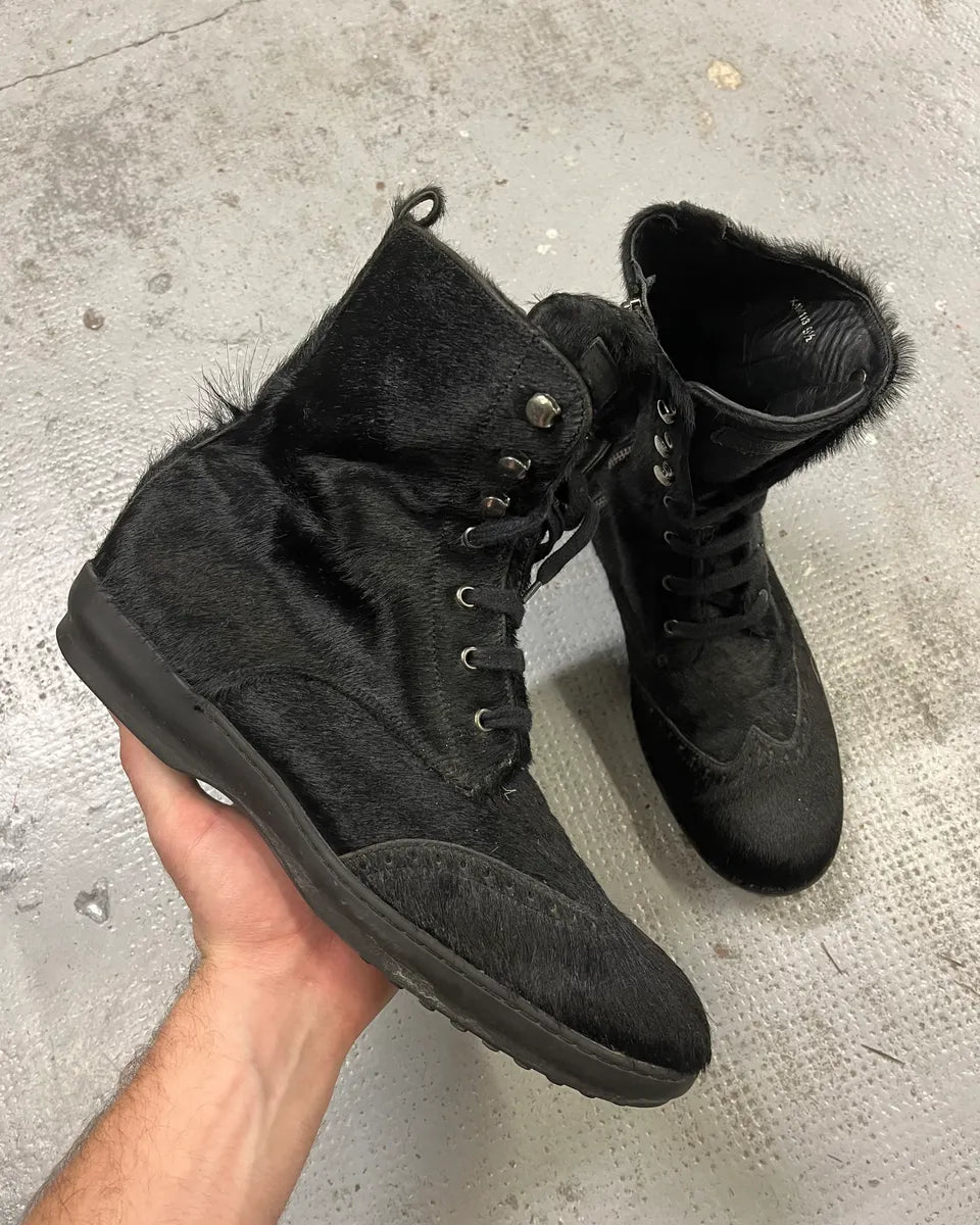 Emporio Armani Black Pony Hair Leather Ankle Boots dVdvbQx 0