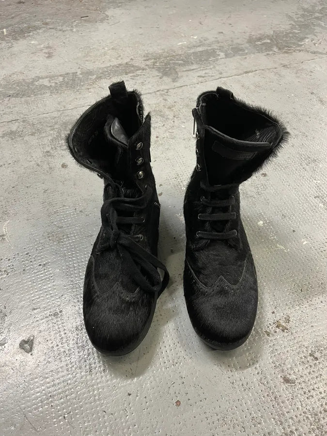 Emporio Armani Black Pony Hair Leather Ankle Boots dVdvbQx 1
