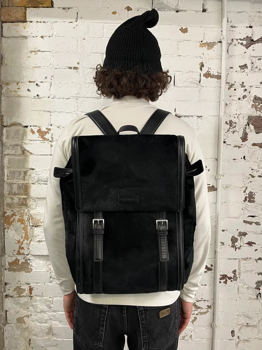 Emporio Armani Black Pony Hair Leather Backpack ulMhDQN 1