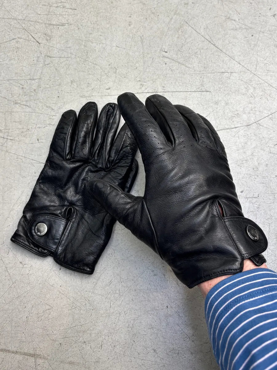 Emporio Armani Black Premium Biker Leather Gloves USsyavY 0