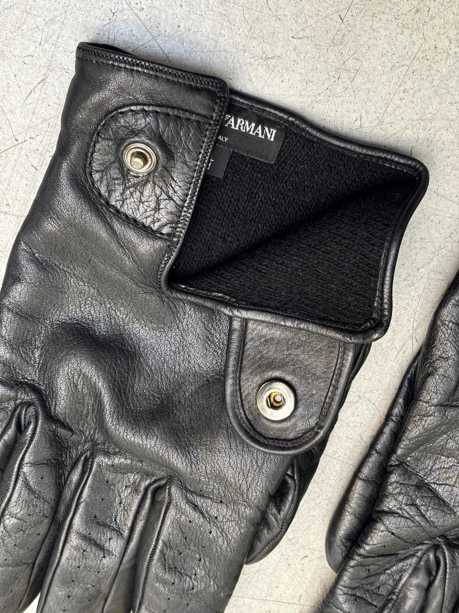 Emporio Armani Black Premium Biker Leather Gloves USsyavY 6
