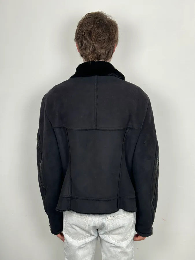 AW2001 Emporio Armani Dark Navy Shearling Tornado Zip Jacket  ZLqzWpD 2