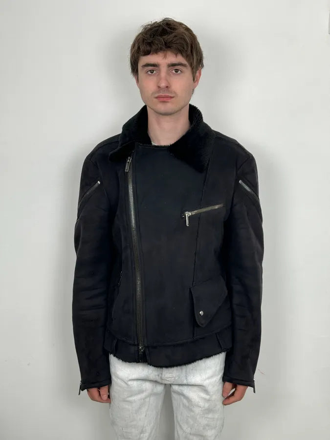 AW2001 Emporio Armani Dark Navy Shearling Tornado Zip Jacket  ZLqzWpD 1